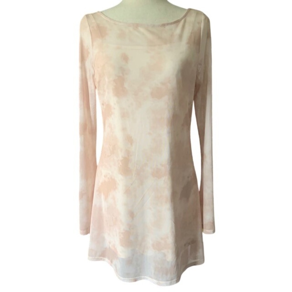 American Eagle Mesh Mini Dress M Y2K Revival Ethereal Fairy Sheer Lined Neutral